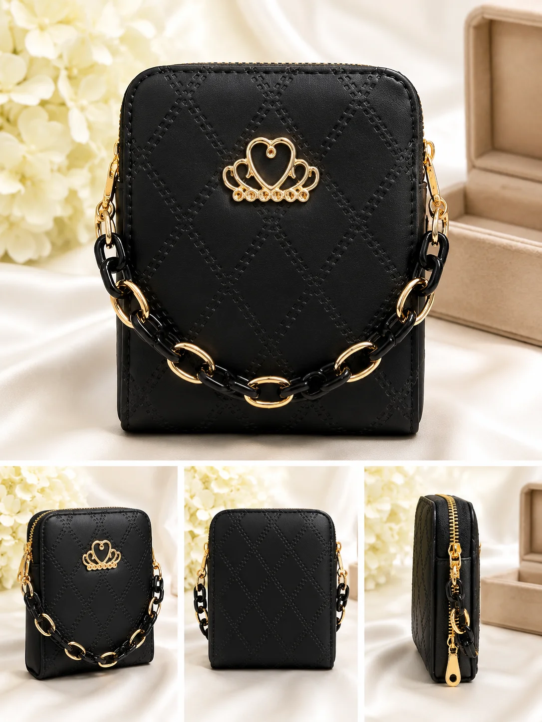 Elegant Black Quilted Mini Crossbody Bag