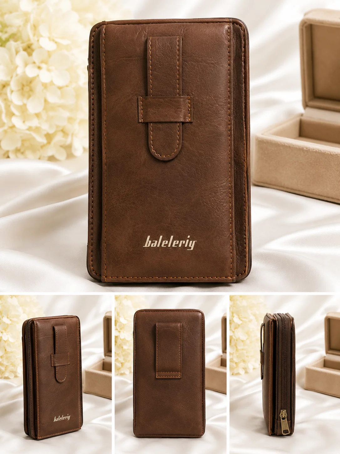 Premium Brown Leather Mobile Pouch Wallet