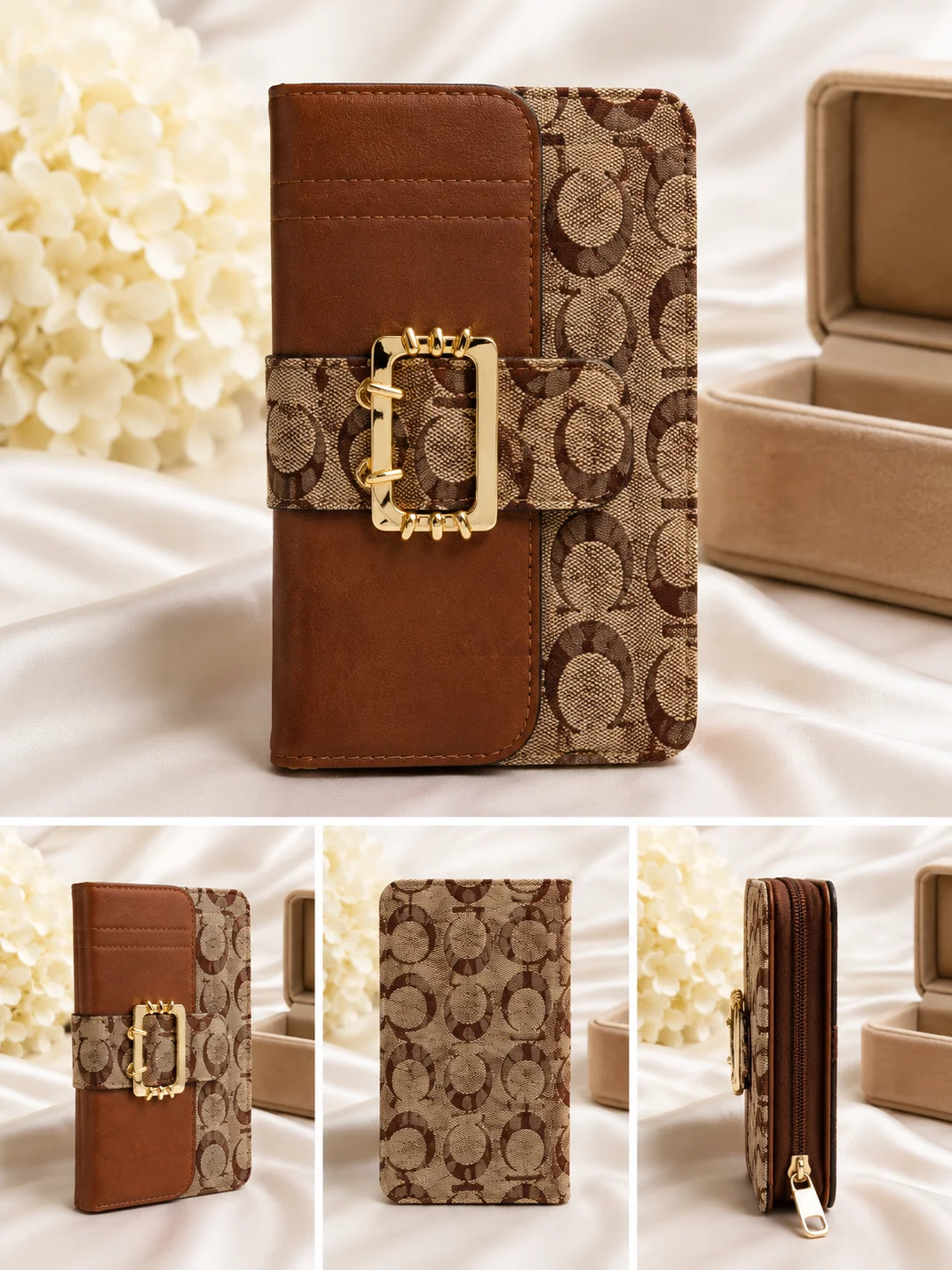 Elegant Brown Patterned Ladies Wallet
