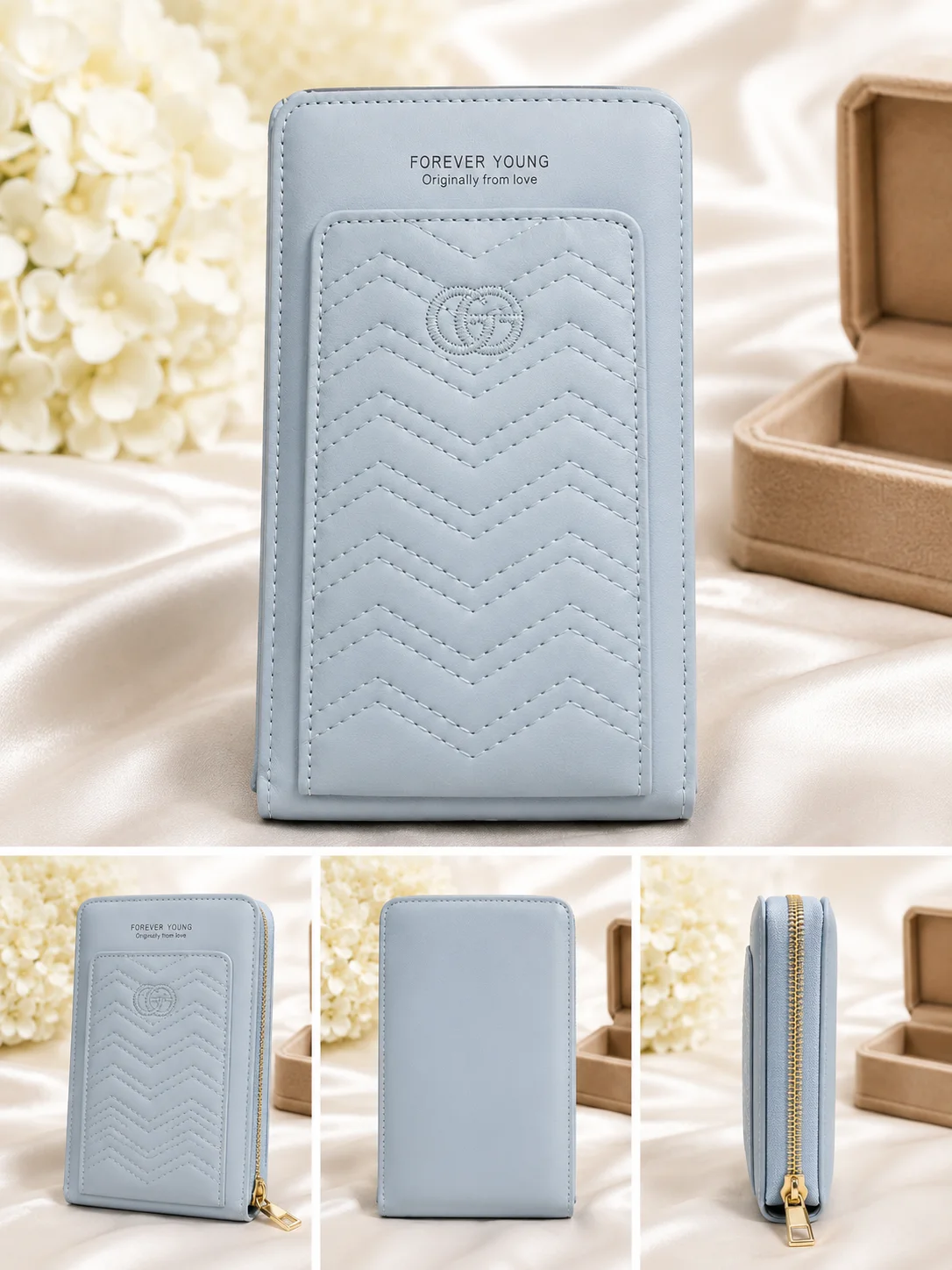 Elegant Light Blue Quilted Ladies Wallet
