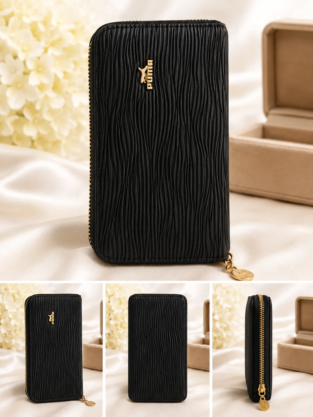 Premium Black Textured Zip-Around Wallet