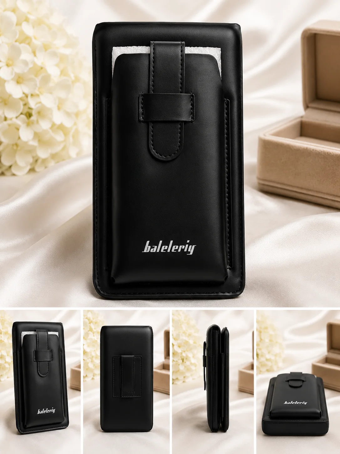 Premium Black Leather Mobile Pouch Wallet