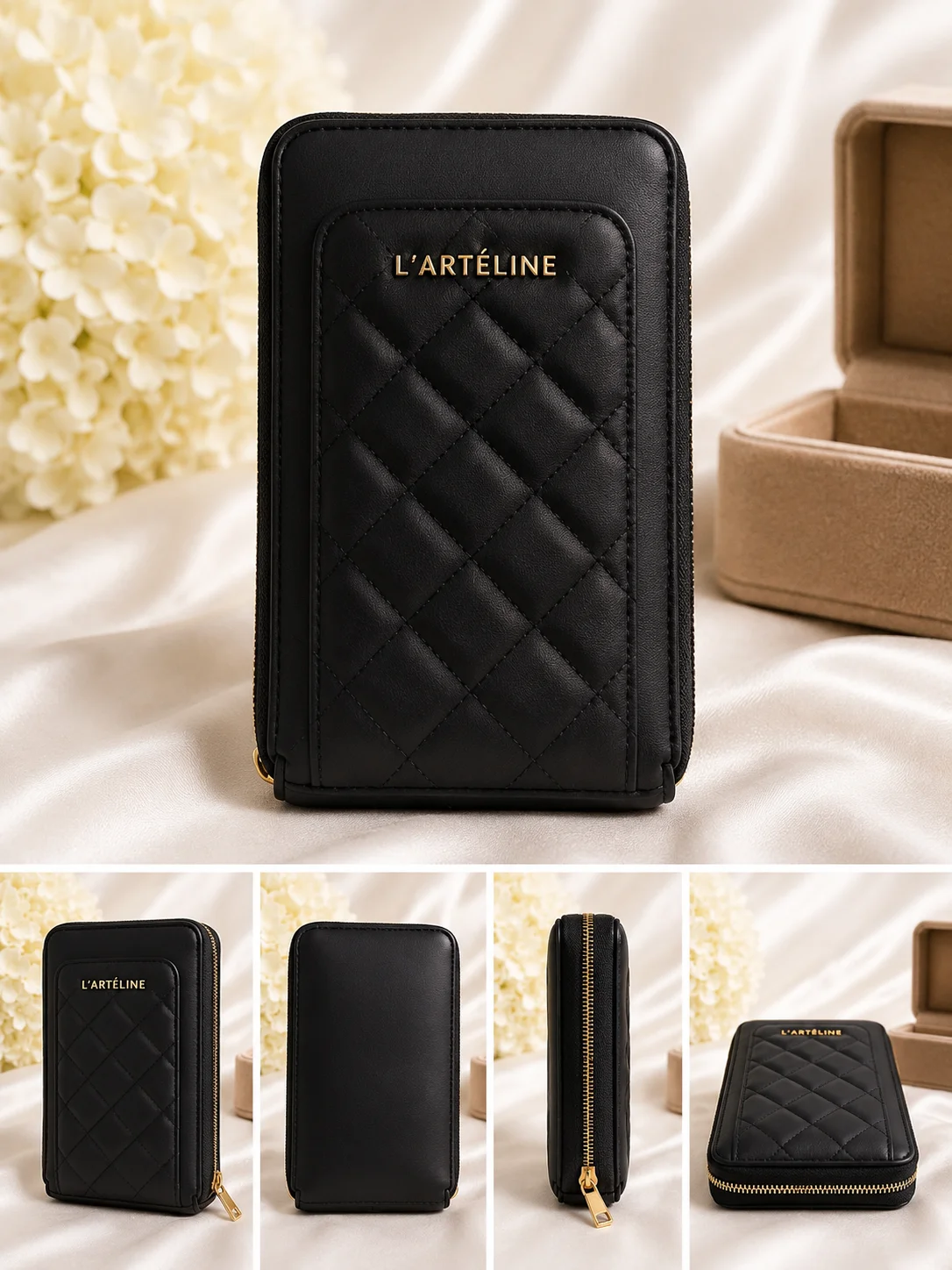 Premium Black Quilted Zip-Around Walle