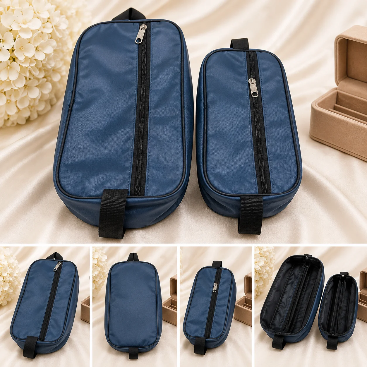 Blue Multi-Size Zipper Storage Pouch Set