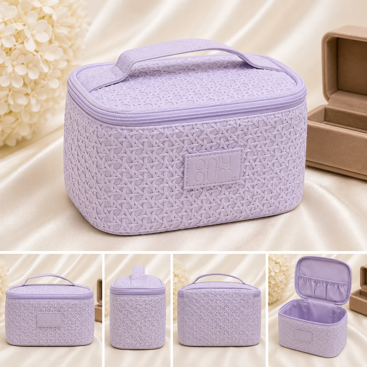 Elegant Lilac Textured Cosmetic & Makeup Bag