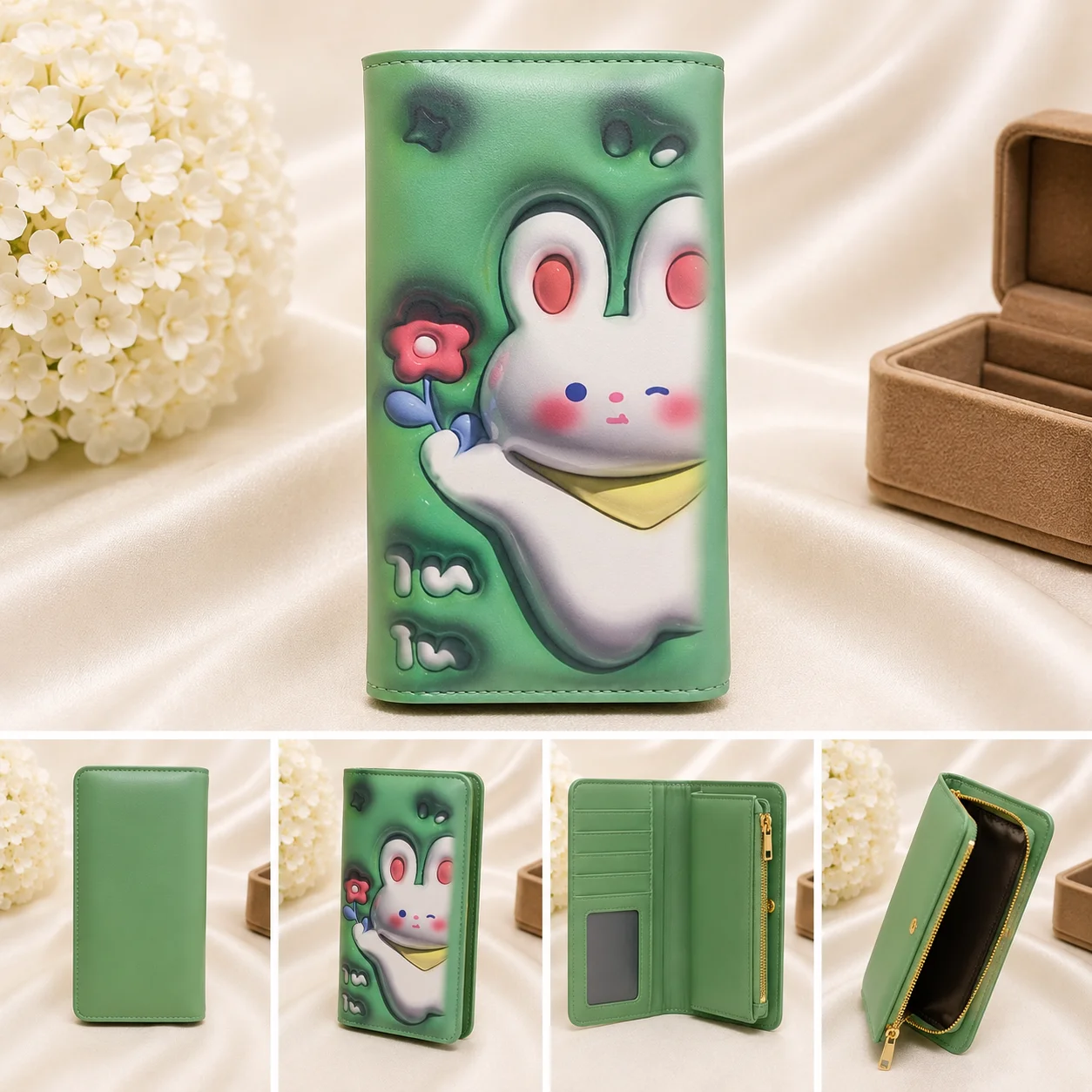 Cute green long wallet