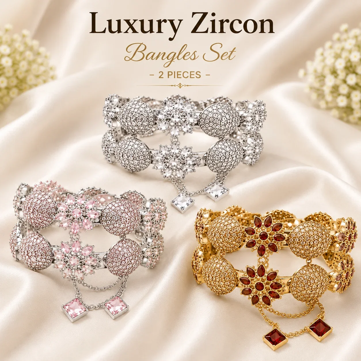 Luxury Zircon Bangles Set – 2 Pieces