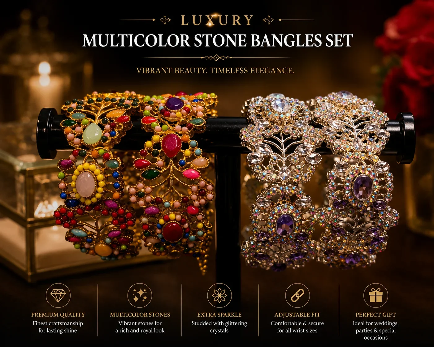 Luxury Multicolor Crystal Bangles Set
