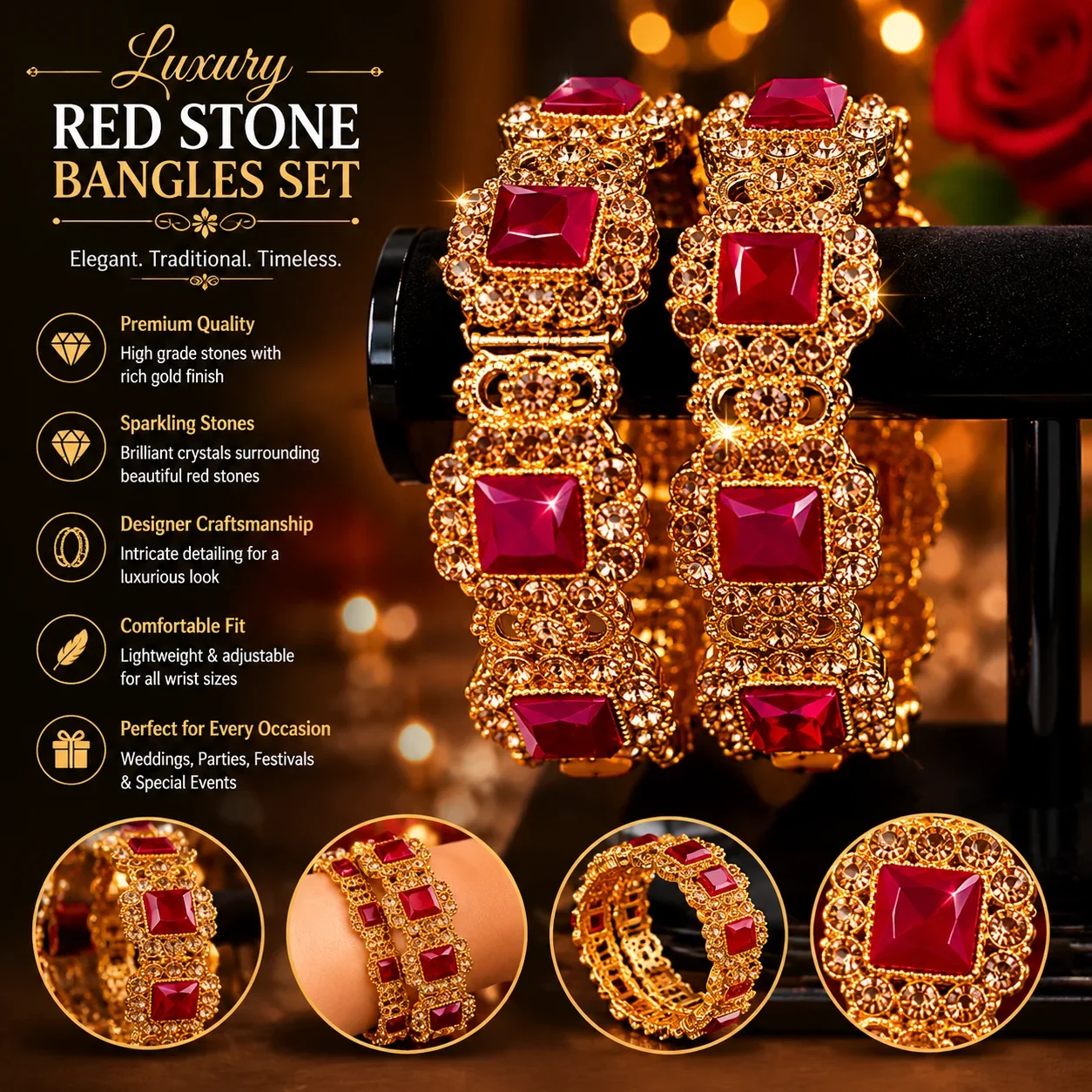 Luxury Red Stone Bangles Set