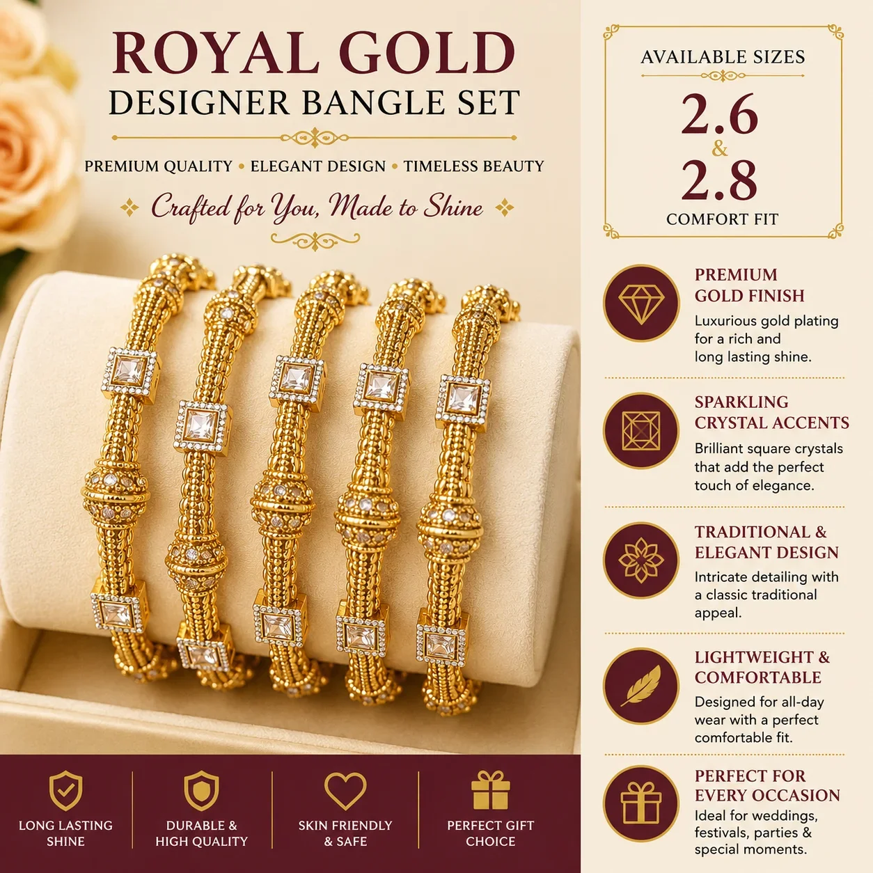 Luxury Gold Crystal Designer Bangle Set