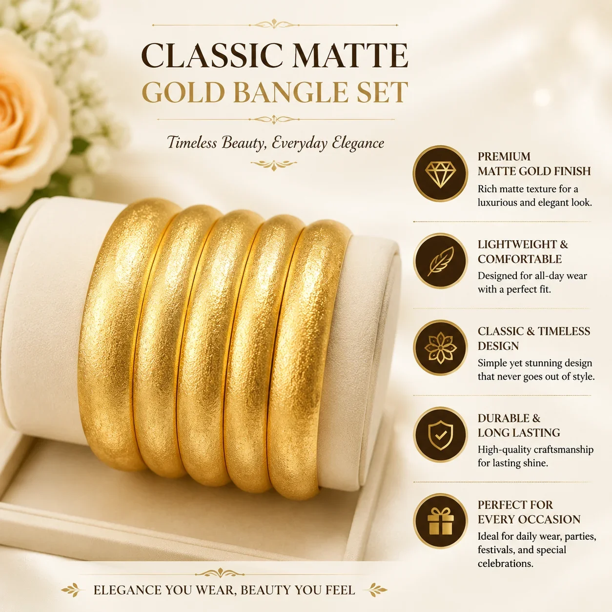 Classic Matte Gold Bangle Set