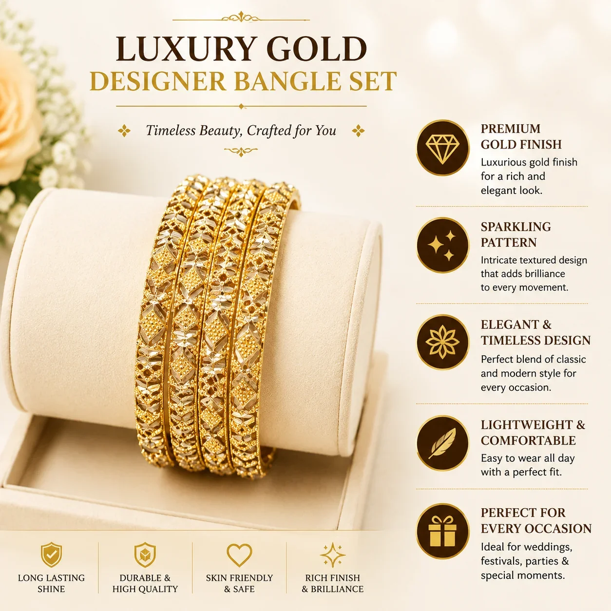 Luxury Textured Gold Designer Bangle Set