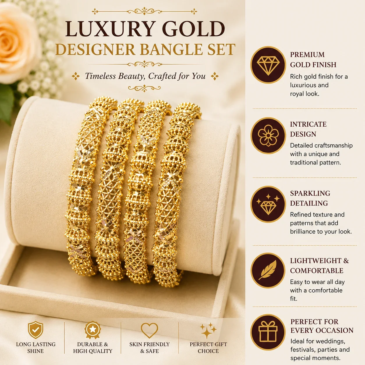 Premium Gold Plated Designer Bangle Set – Traditional Fancy Bangles for Women