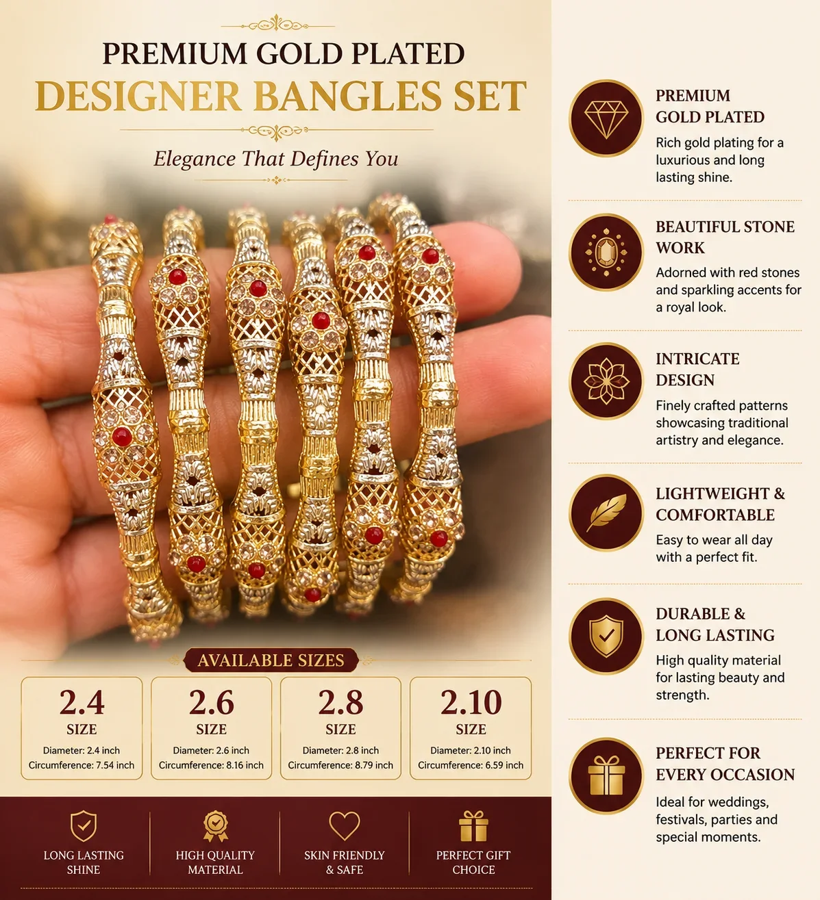 Premium Antique Gold Plated Designer Bangles Set