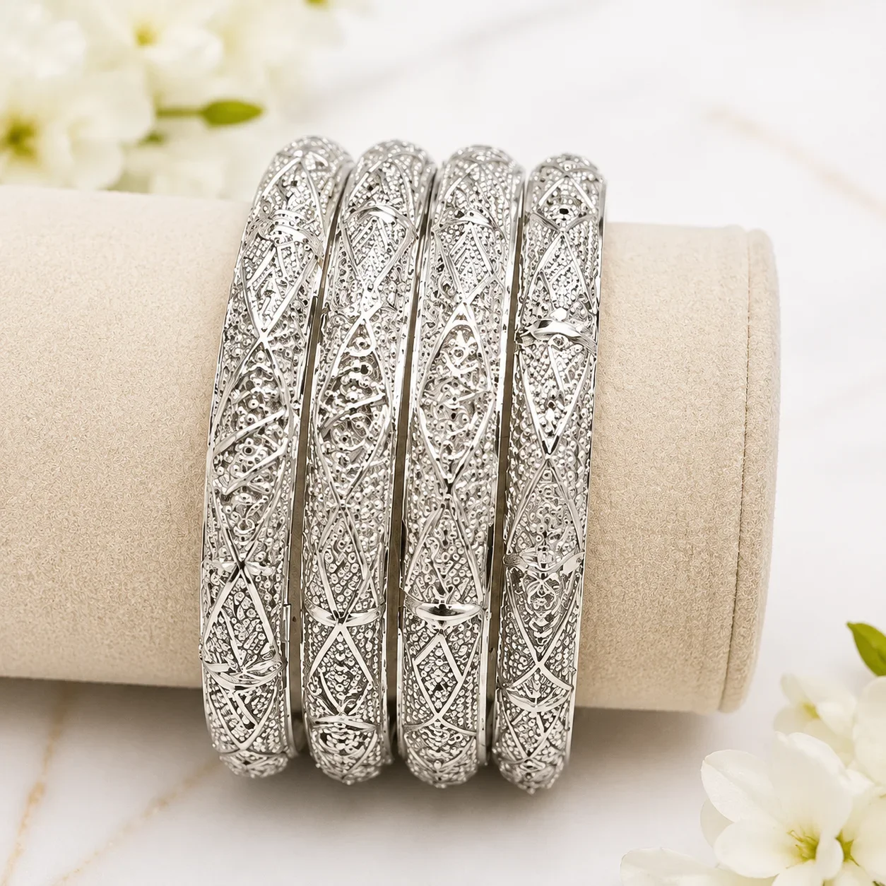 Premium Silver Engraved Bangles Set – Elegant Traditional Design 2PCS