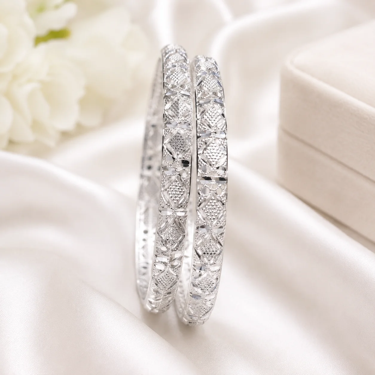 Silver Polish Designer Bangles Set – Elegant Traditional Chooriyan for Women