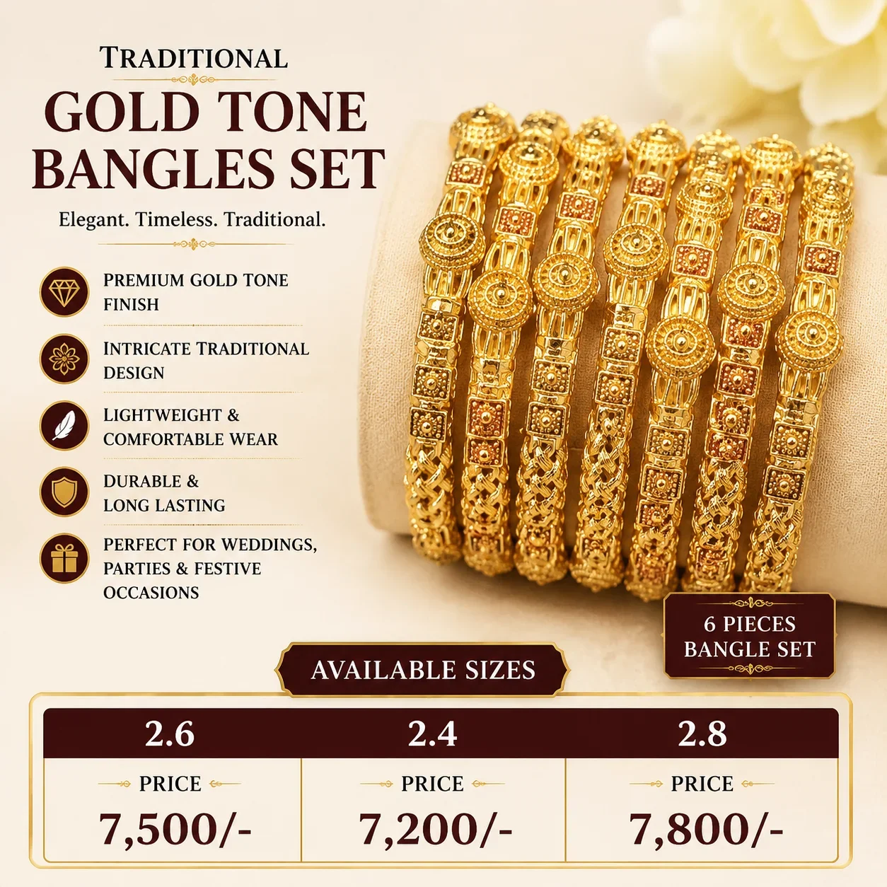 Luxury Gold Plated Traditional Bangles Set – 2 Pieces