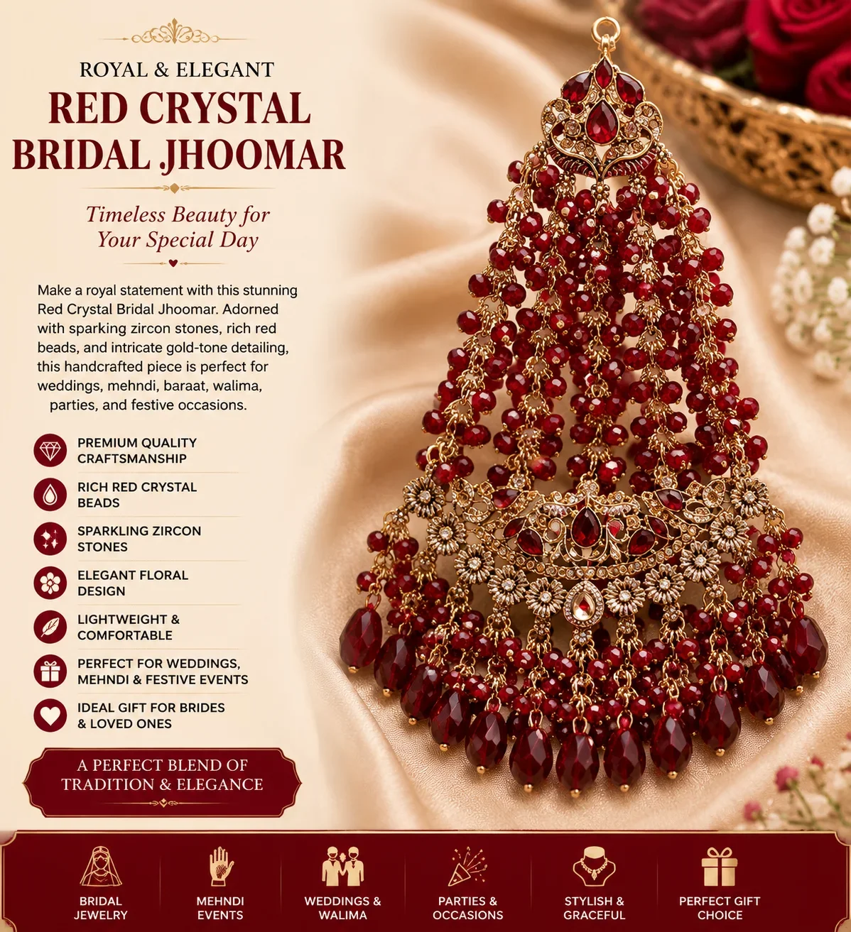 Elegant Red Crystal Bridal Jhoomar
