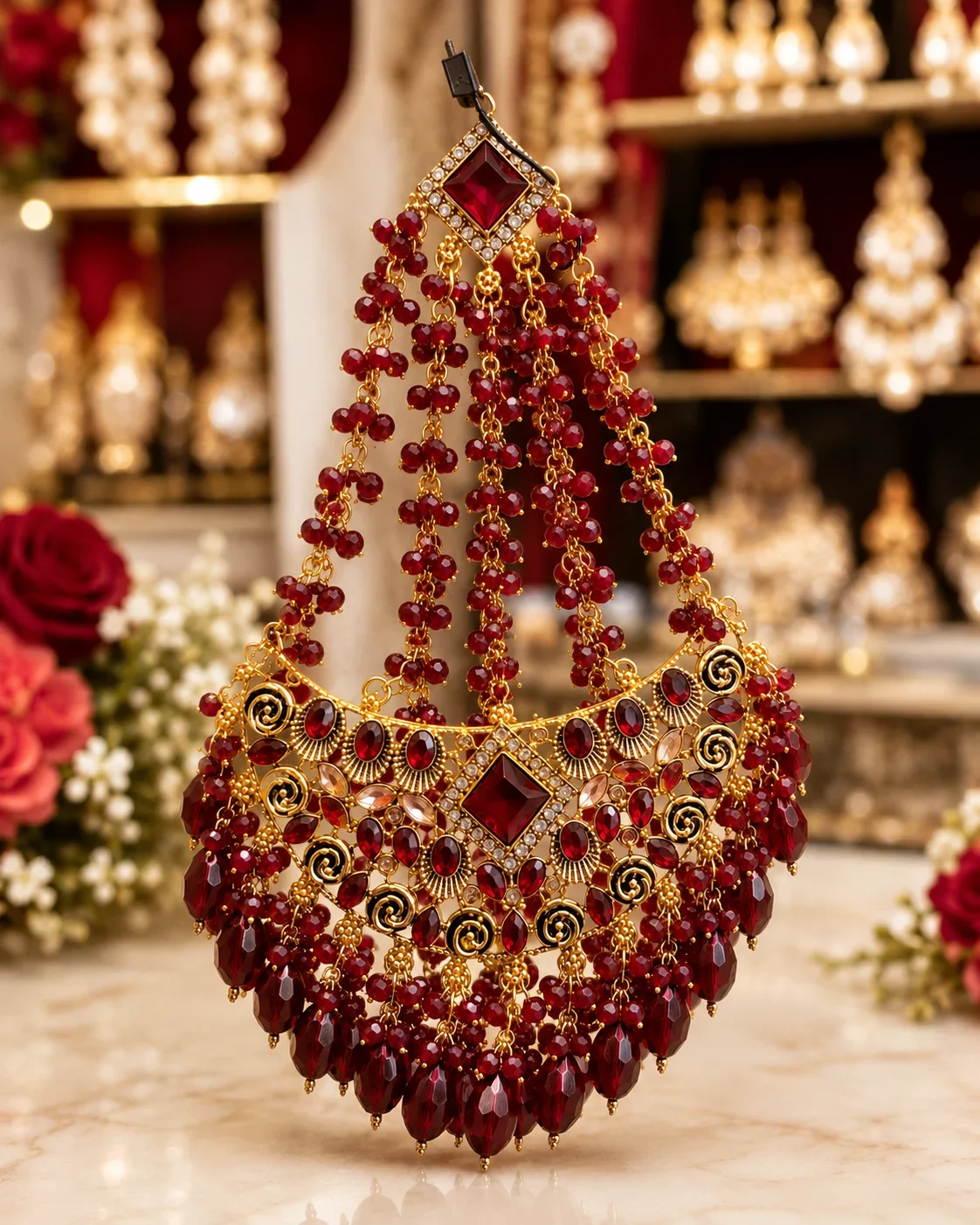 Royal Red Crystal Bridal Jhoomar