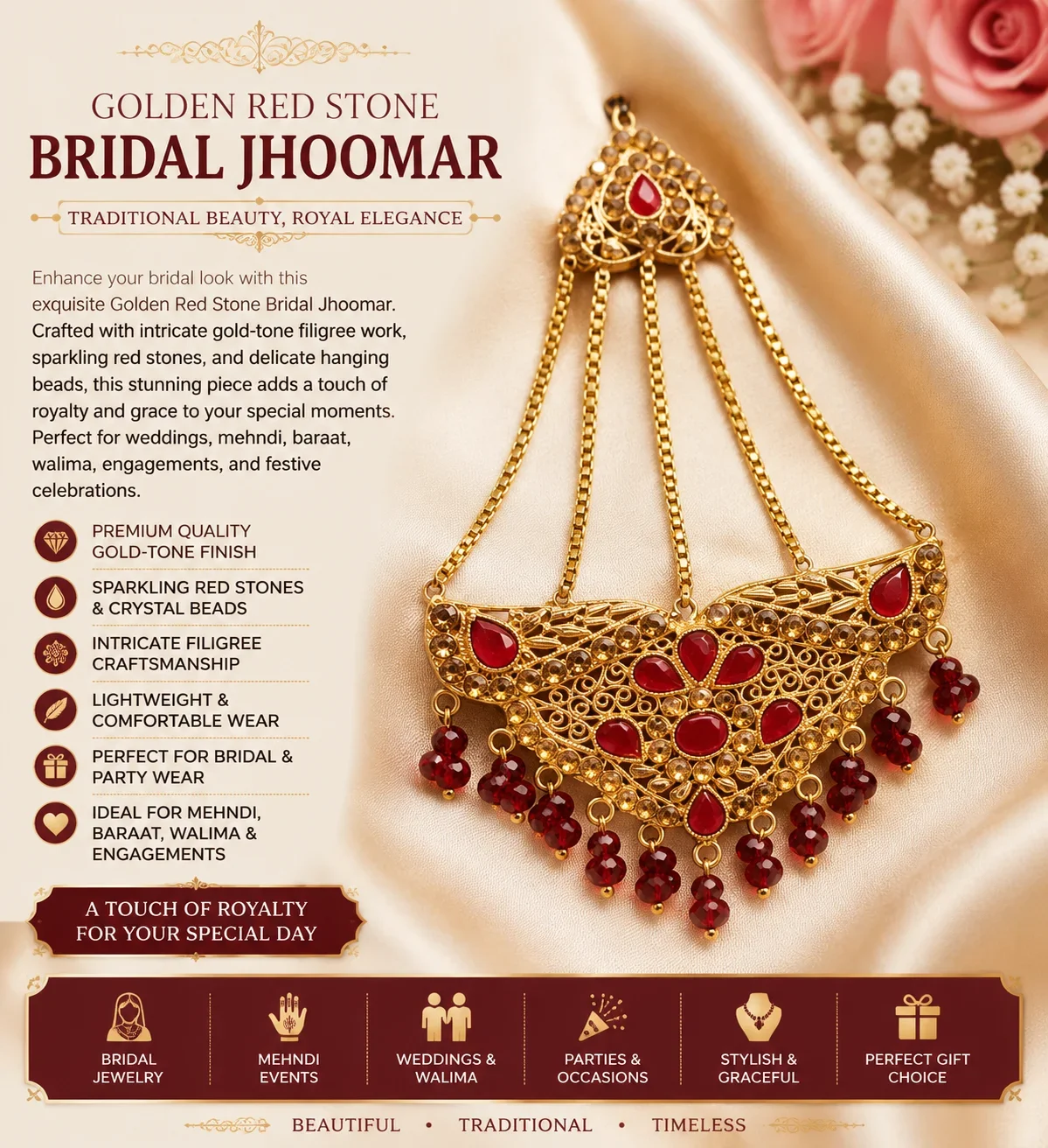 Luxury Red Stone Bridal Jhoomar
