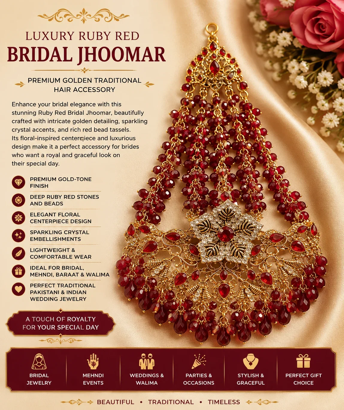 Luxury Ruby Red Bridal Jhoomar