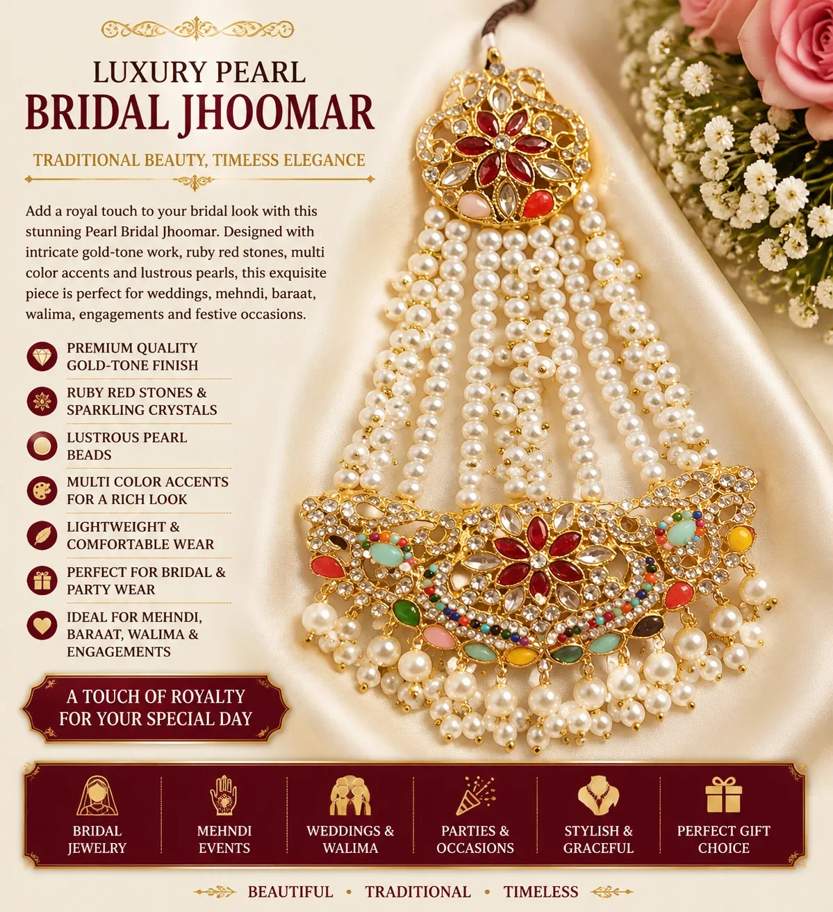 Luxury Pearl & Multicolor Bridal Jhoomar