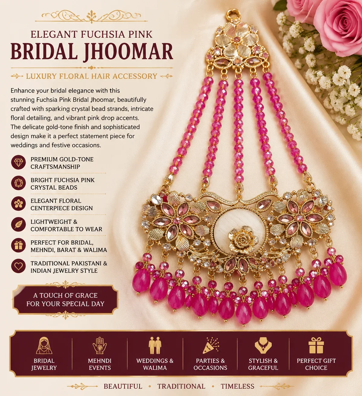 Elegant Fuchsia Pink Bridal Jhoomar