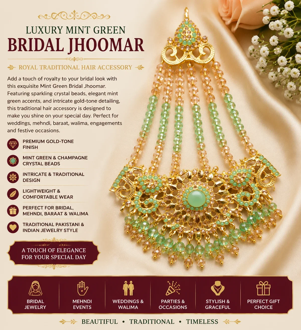 Mint Green & Golden Bridal Jhoomar