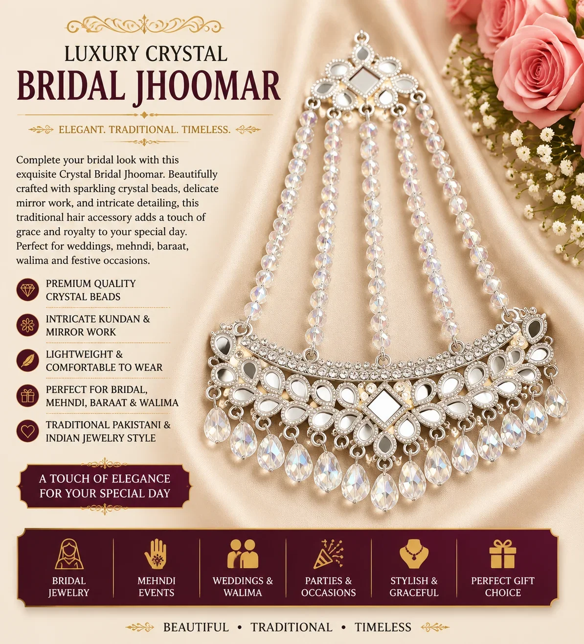 Silver Crystal Bridal Jhoomar