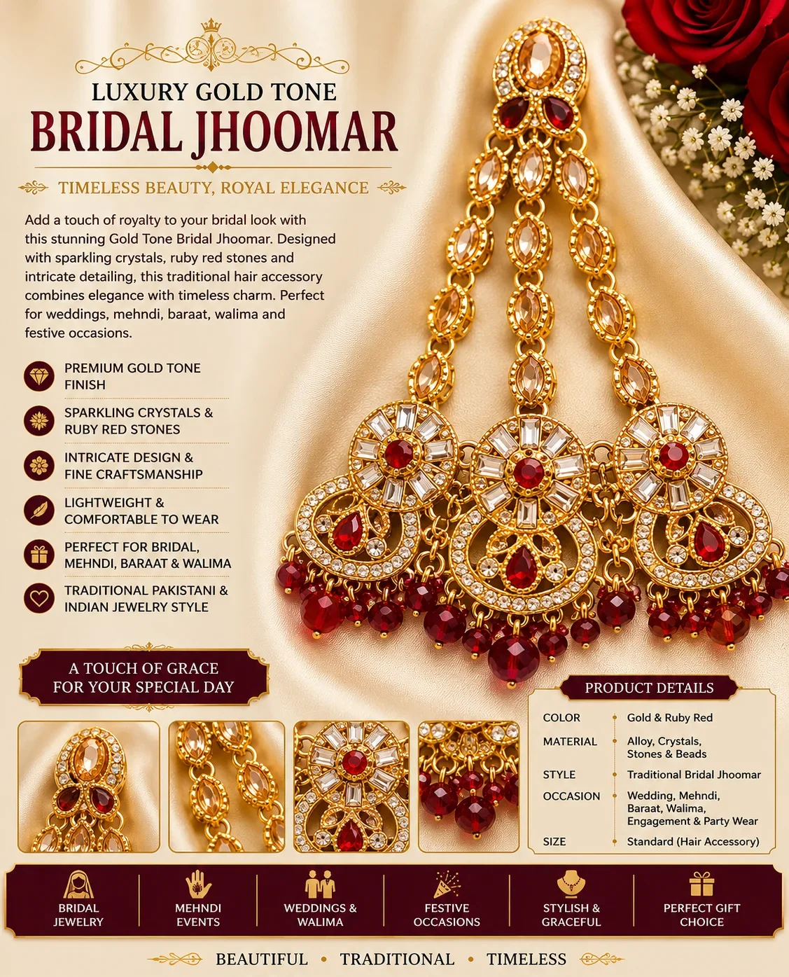 Royal Ruby Red Bridal Jhoomar
