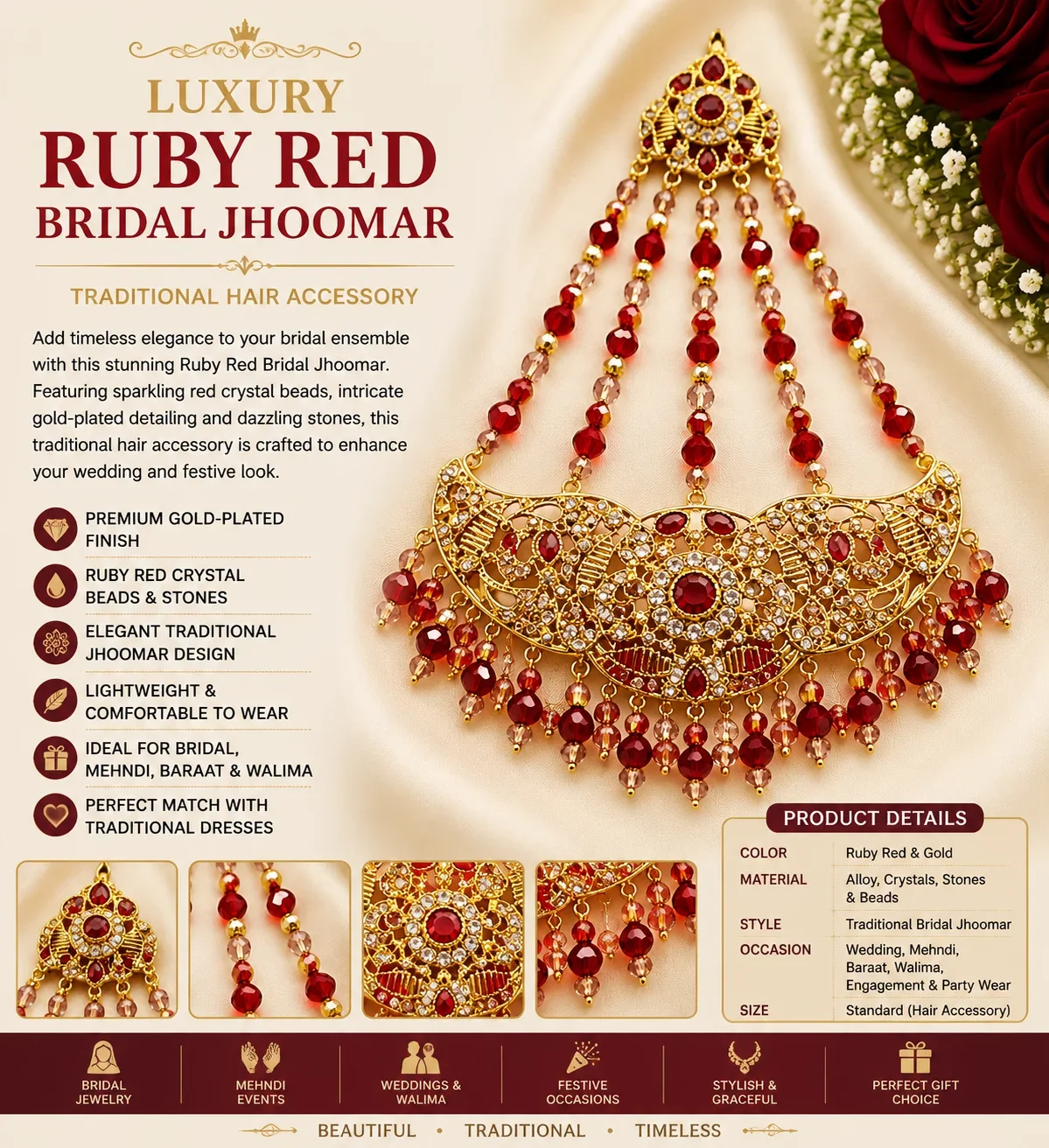 Luxury Ruby Red Bridal Jhoomar