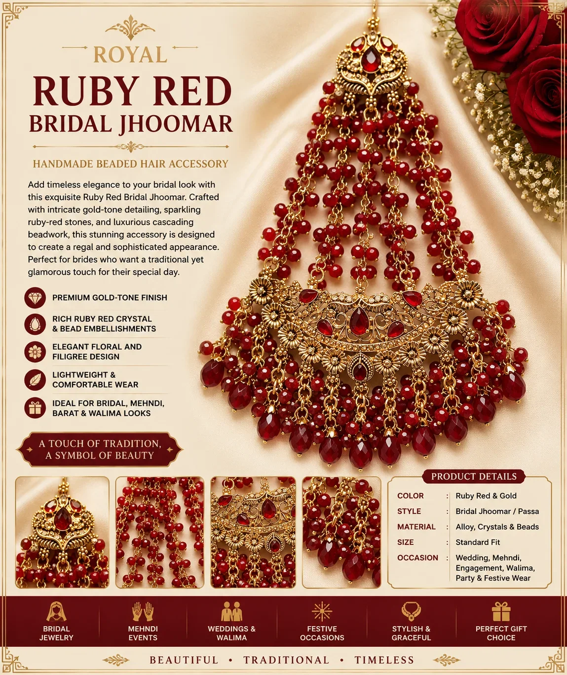 Royal Ruby Red Bridal Jhoomar