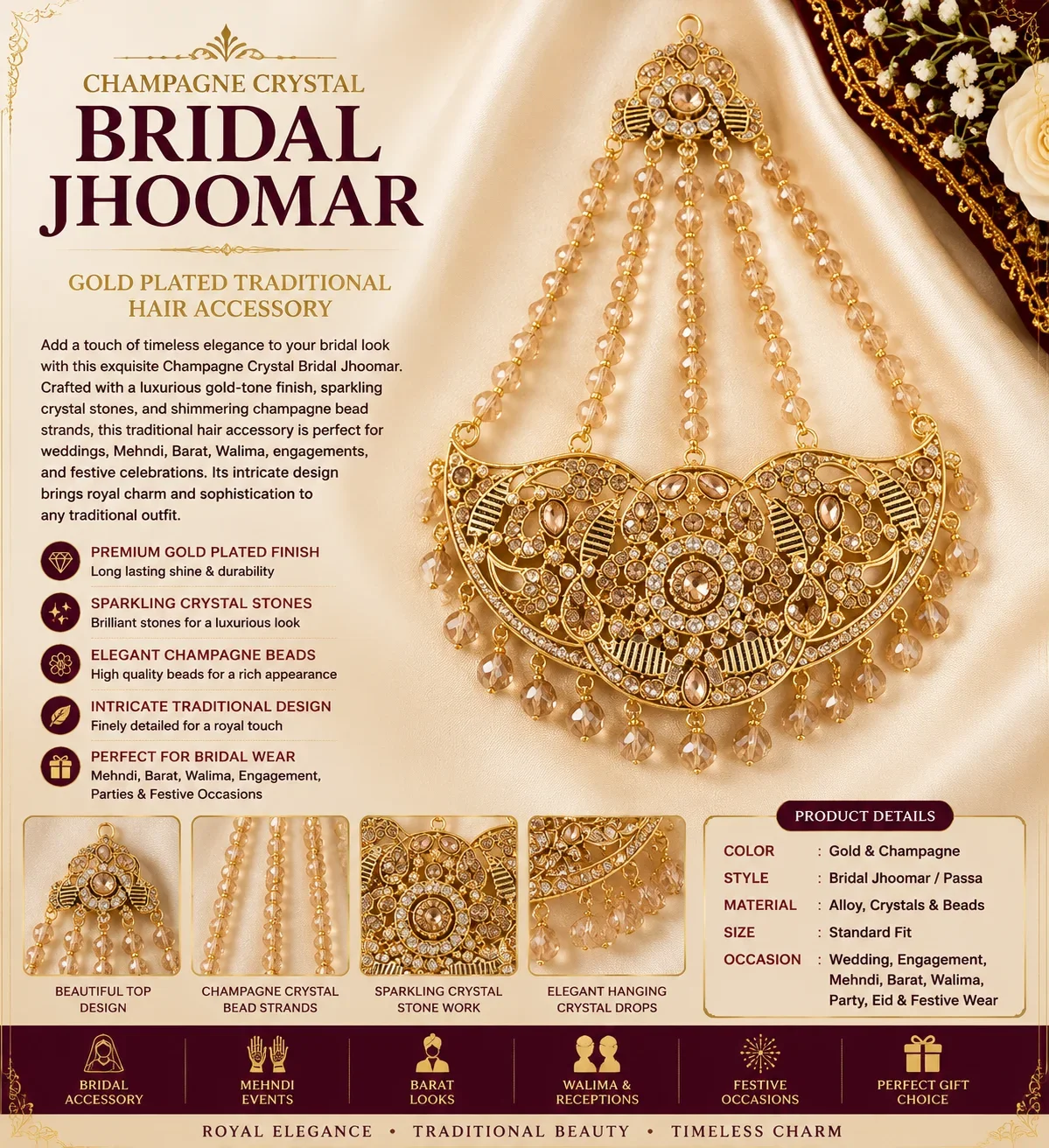 Champagne Crystal Bridal Jhoomar