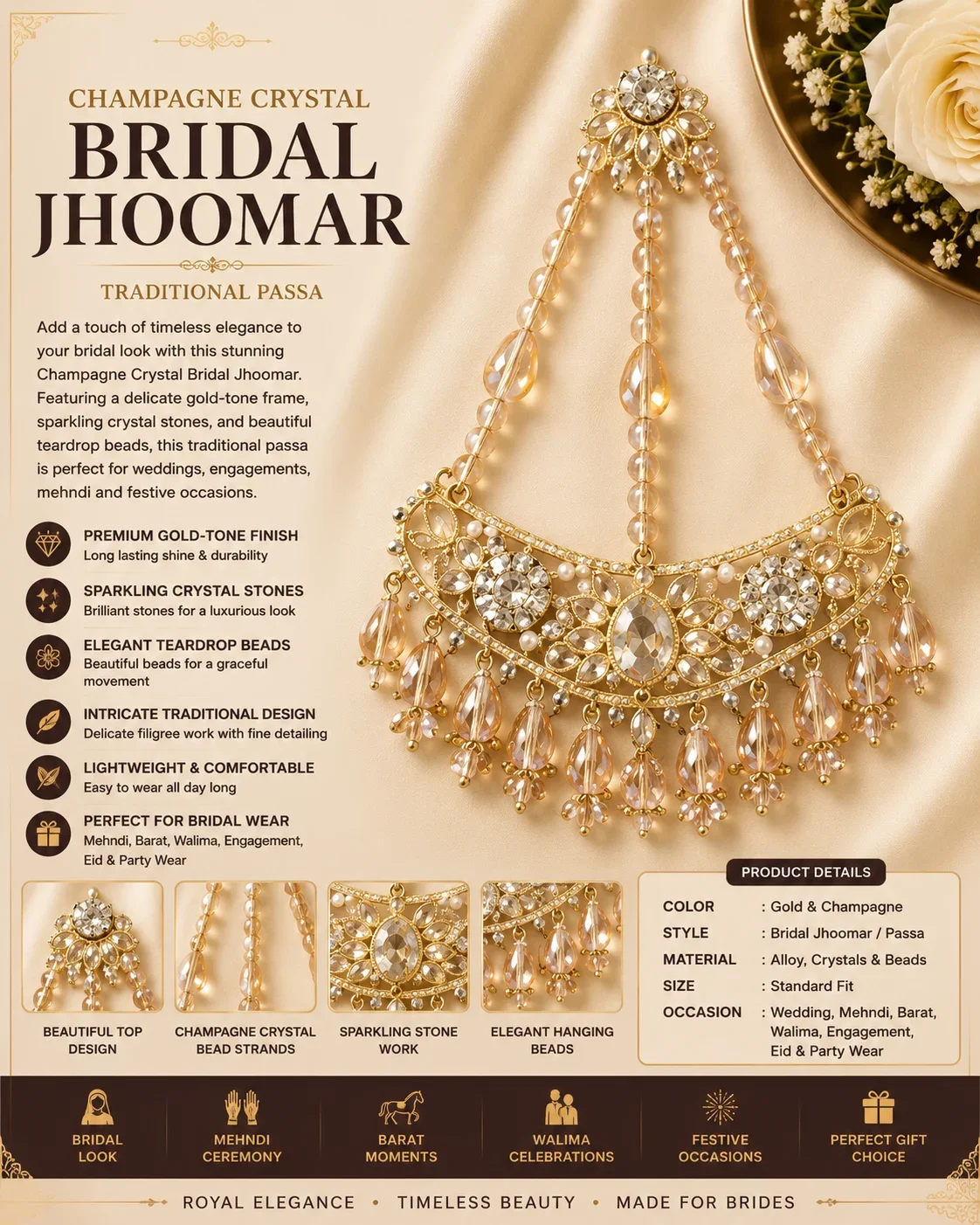 Champagne Crystal Bridal Jhoomar