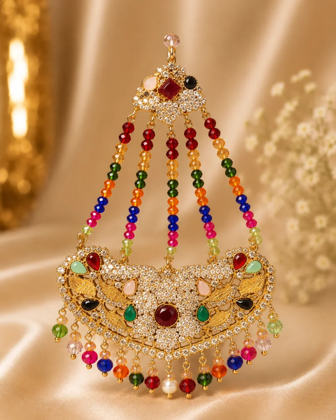 Multicolor Gold Bridal Jhoomar – Elegant Traditional Headpiece