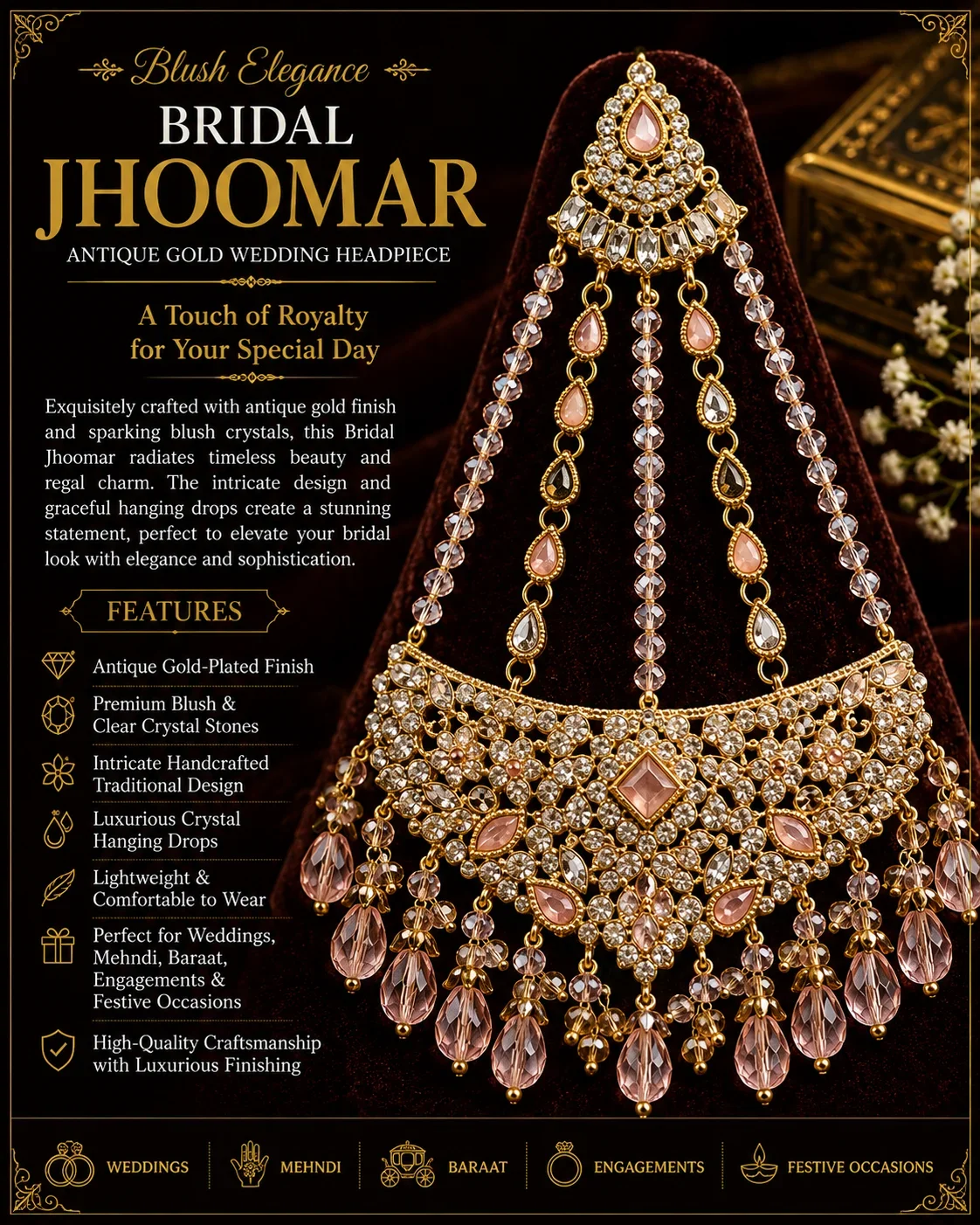 Elegant Pink & Gold Matha Patti