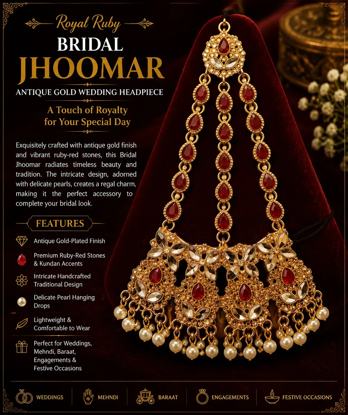 Elegant Red & Gold JHOOMAR