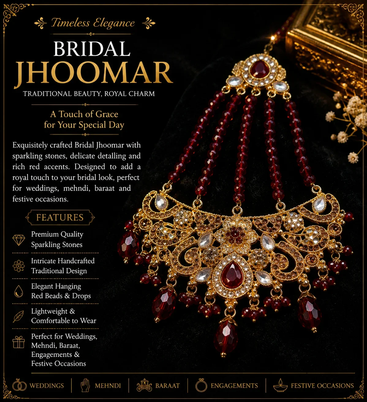 Royal Elegance Red Beaded JHOOMAR