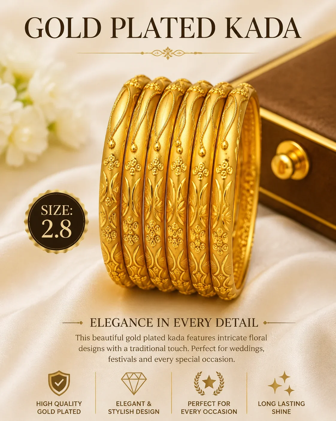 Gold Plated Kada – Size 2.8