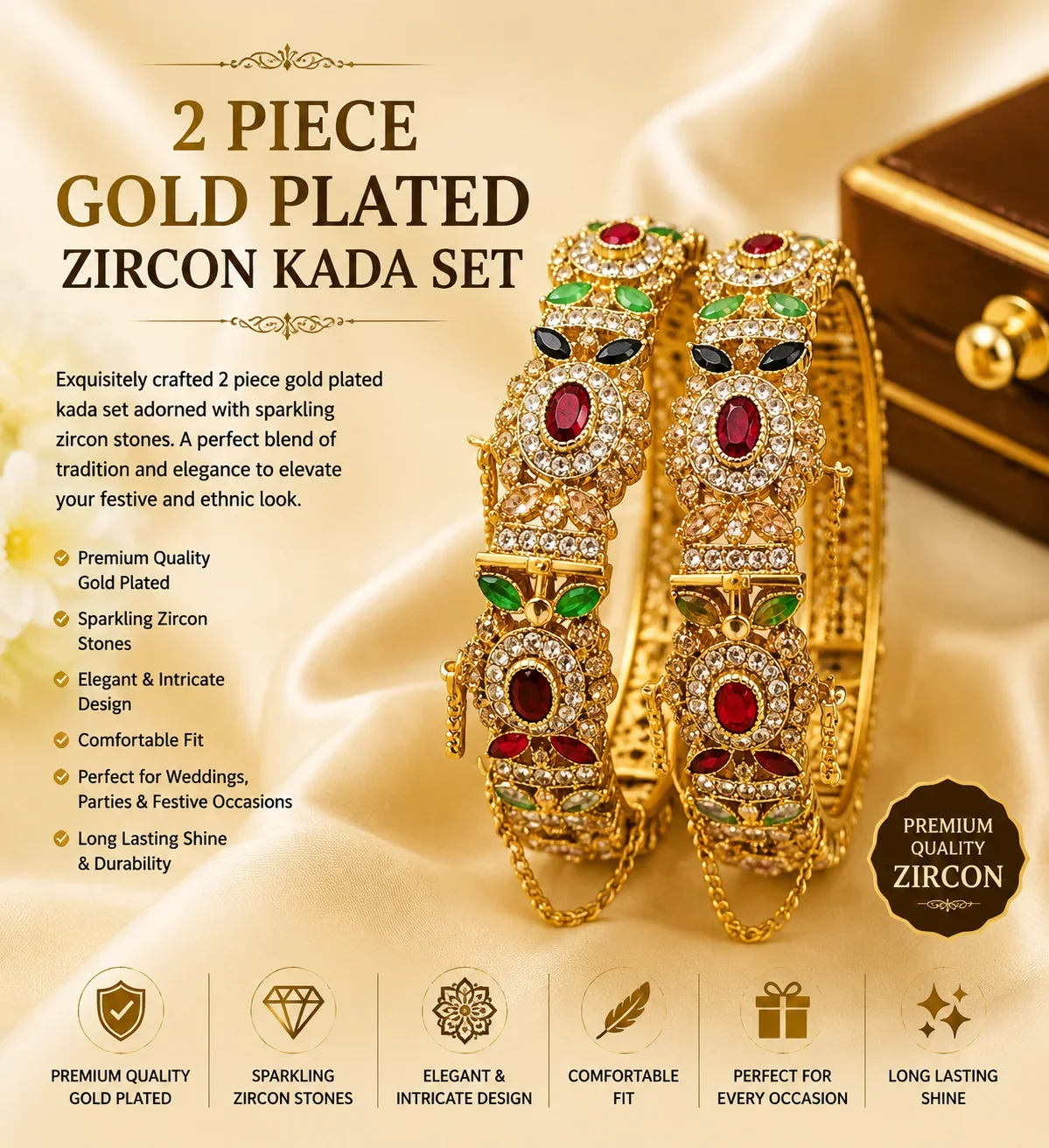 Elegant Gold and Diamond Kada Set