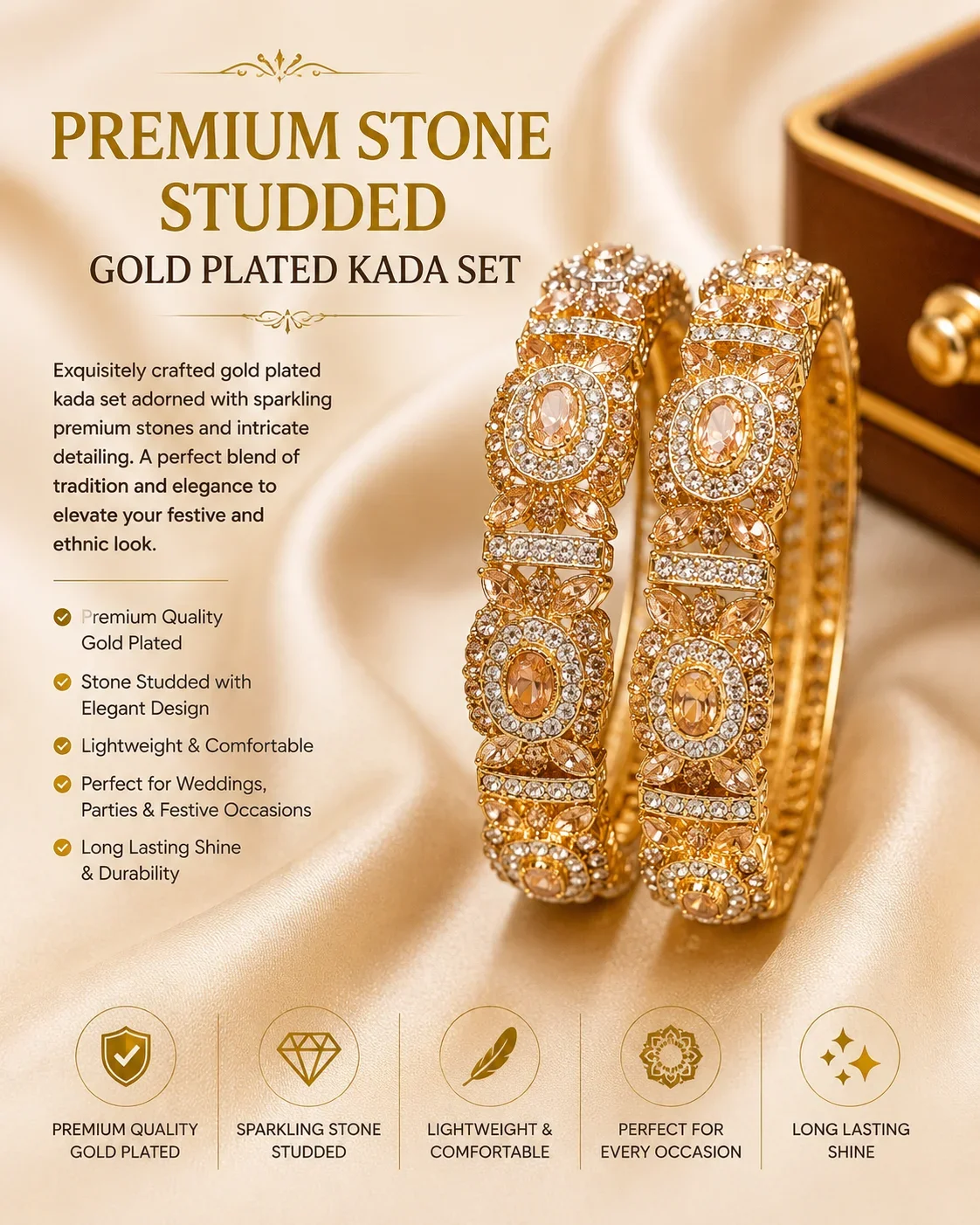 Elegant Gold and Diamond Kada Set