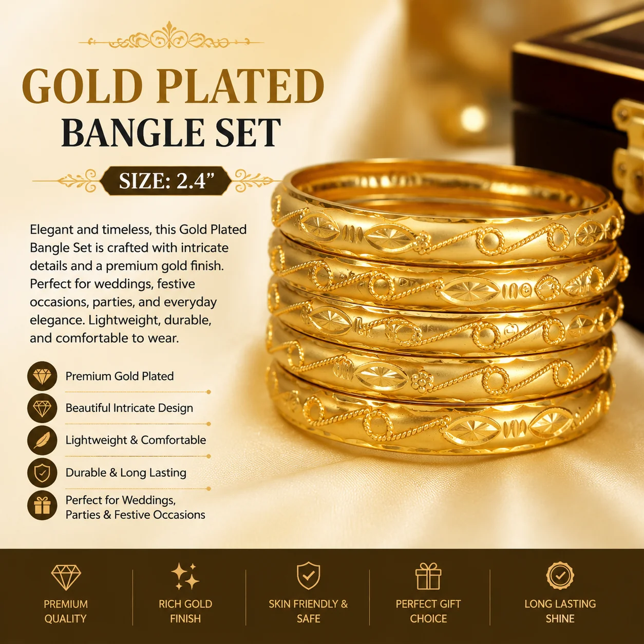 Gold Plated Bangle Set – Size 2.4