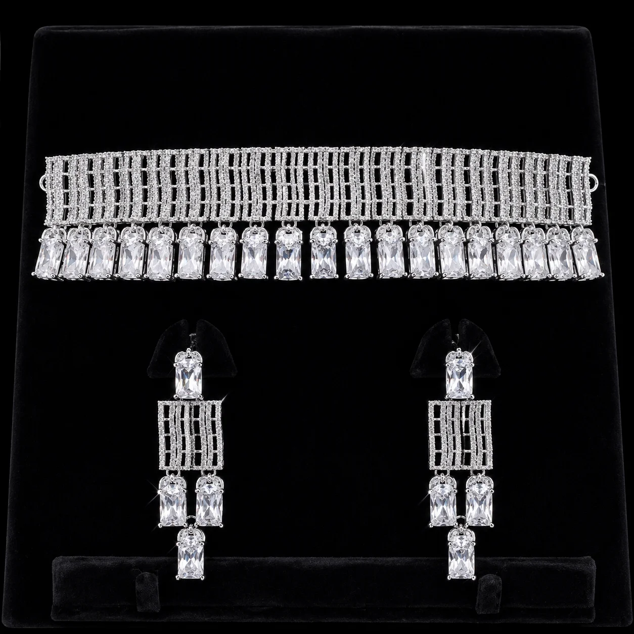 Elegant Silver Choker Set with Matching Earrings