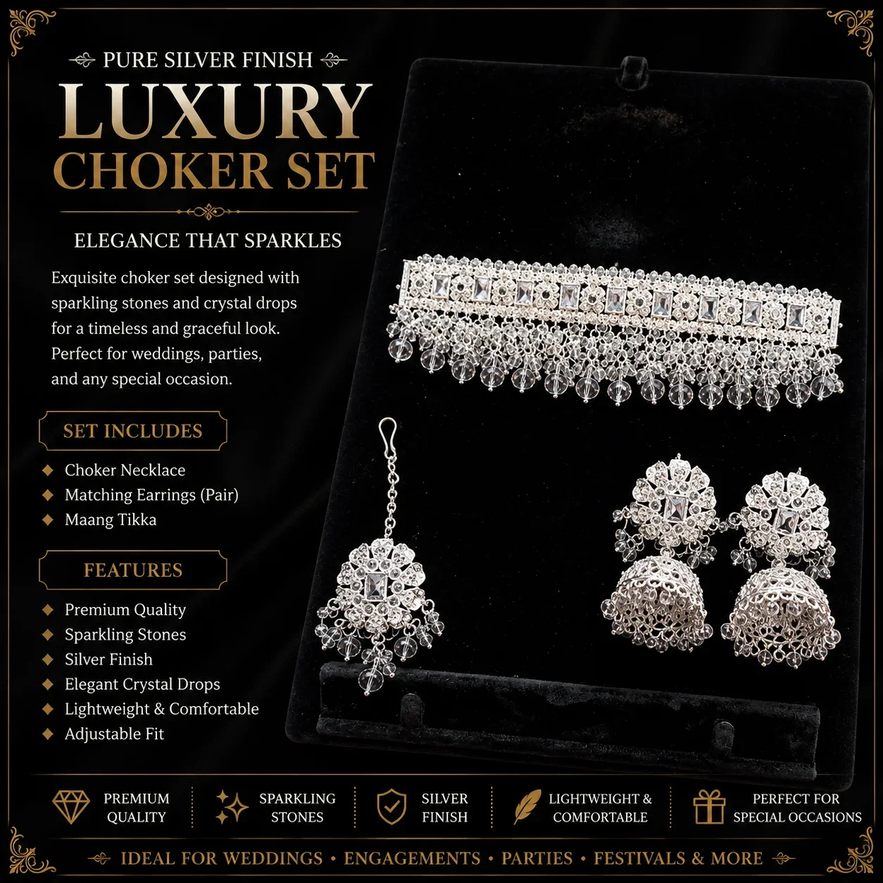 Elegant Silver Bridal Jewelry Set with Crystal Detailing