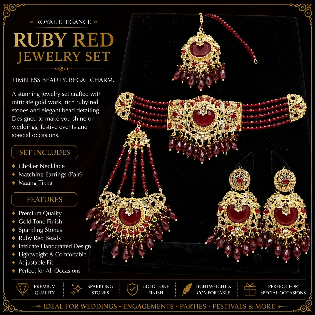 Royal Elegance Red Stone Bridal Jewelry Set