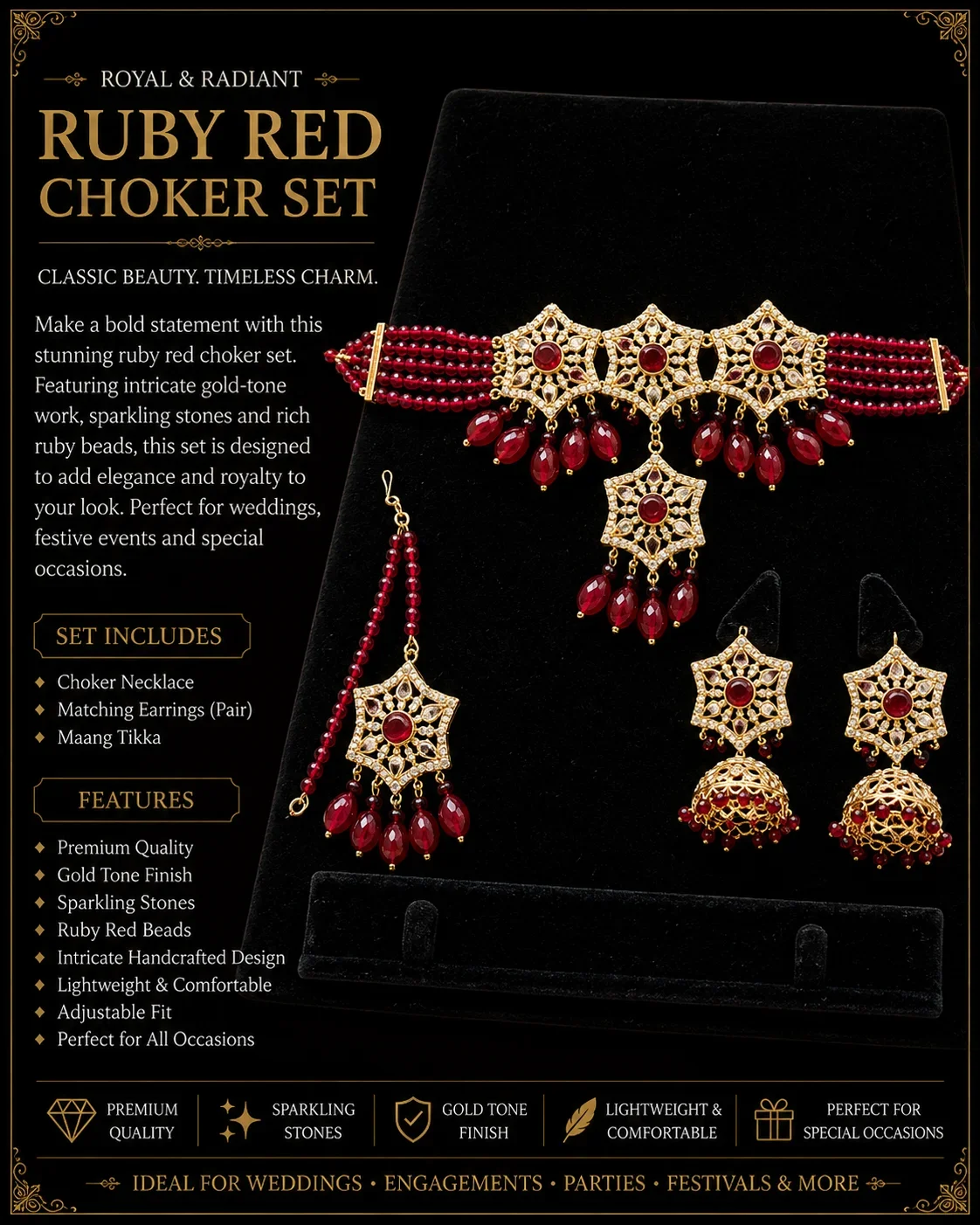 Elegant Red & Gold Traditional Jewelry Set