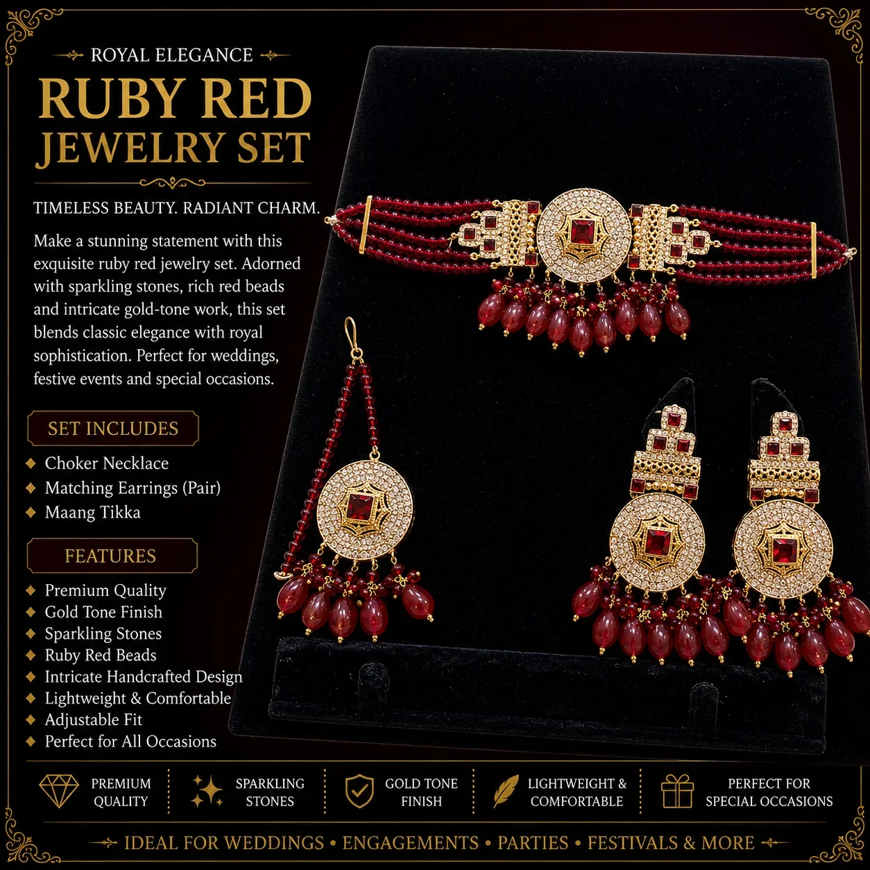 Royal Elegance Red & Gold Bridal Jewelry Set