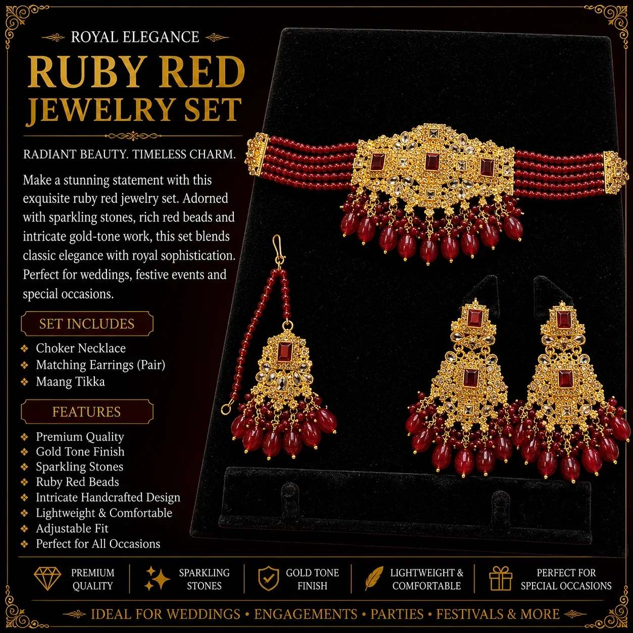 Royal Red & Gold Bridal Jewelry Set