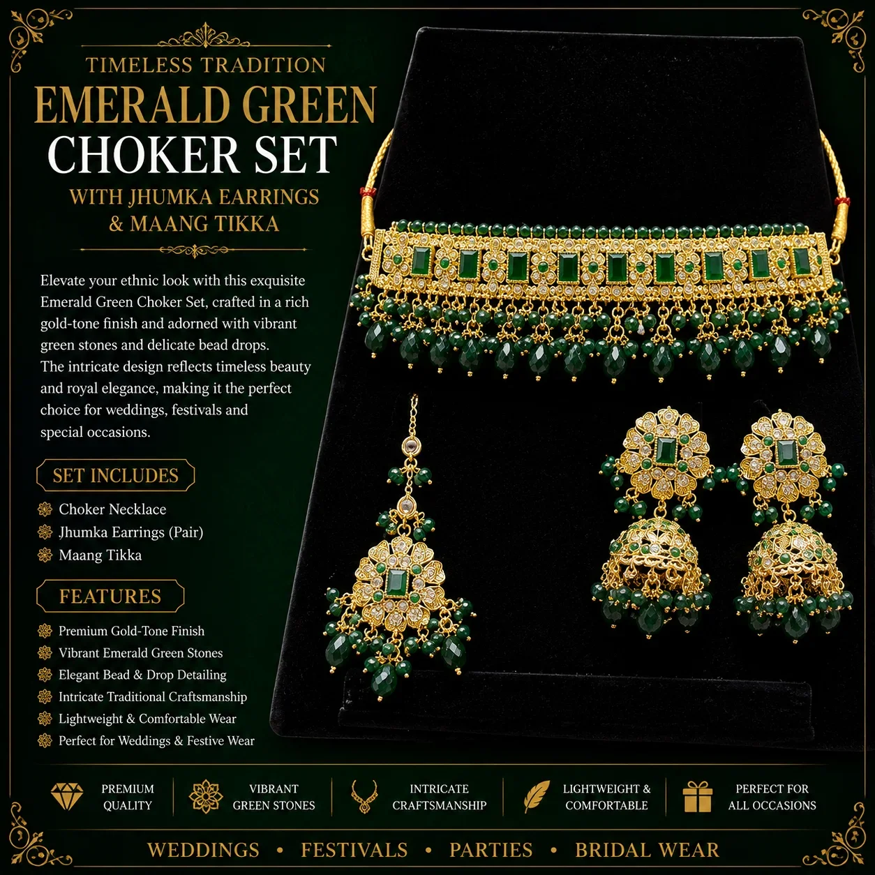 Luxury Ruby Red Choker Set with Jhumka Earrings & Maang Tikka