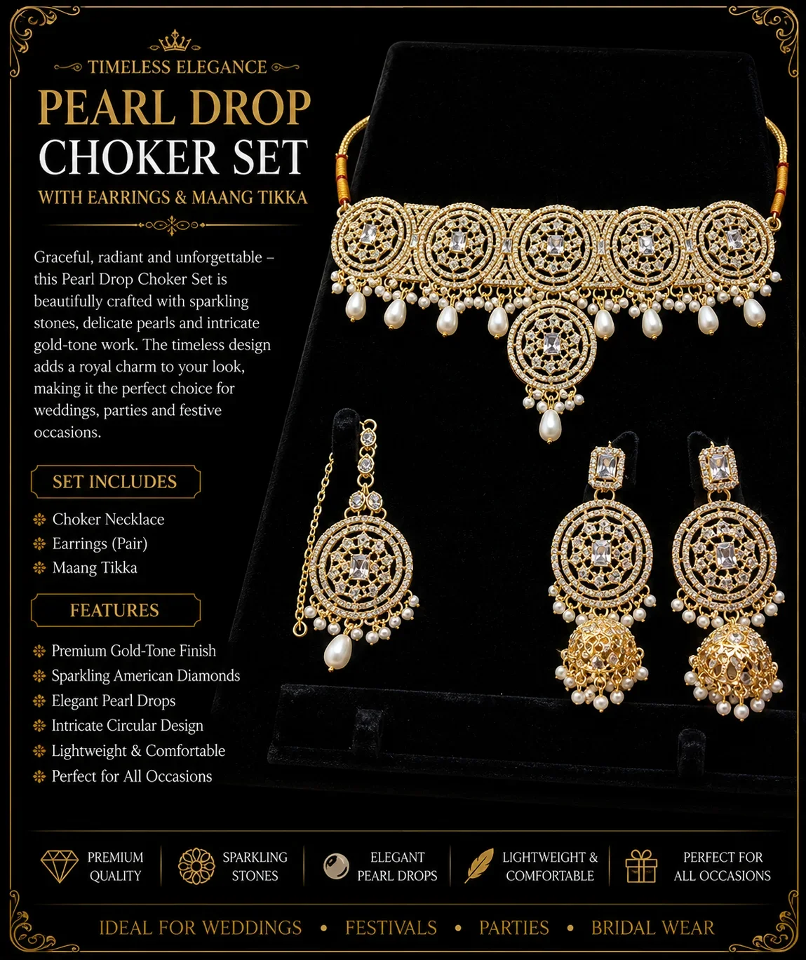 Elegant Gold Bridal Choker Set with Pearls